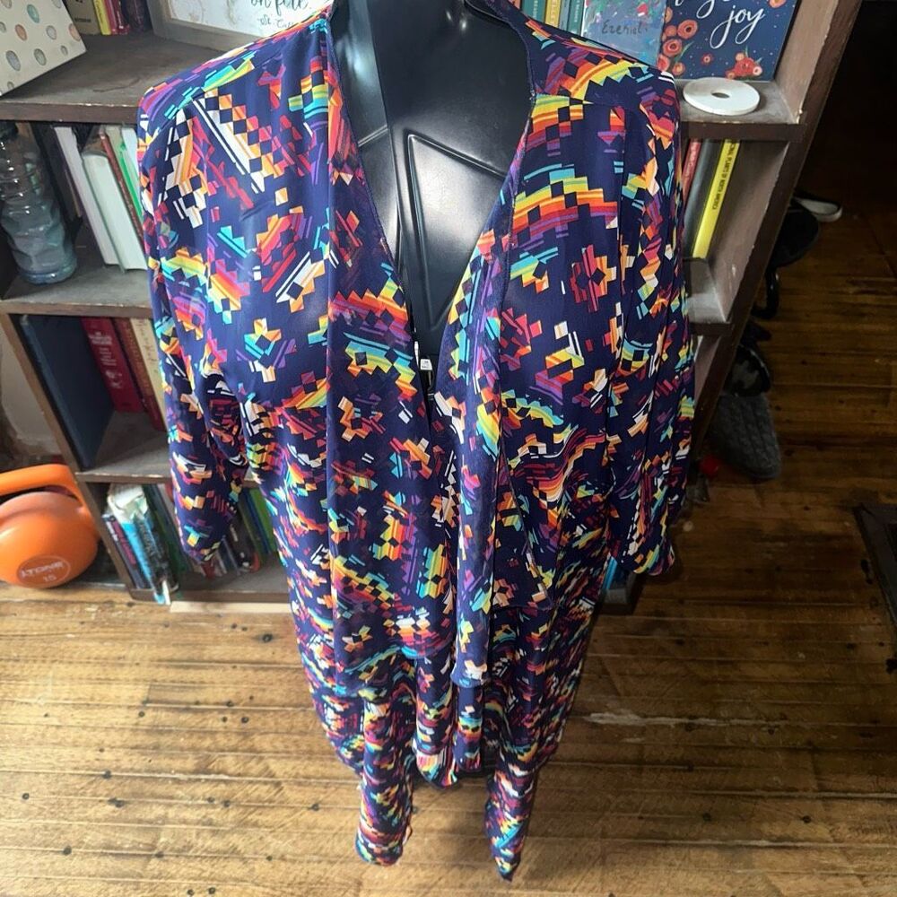 LuLaRoe Navy Multicolor Geometric Swim Coverup